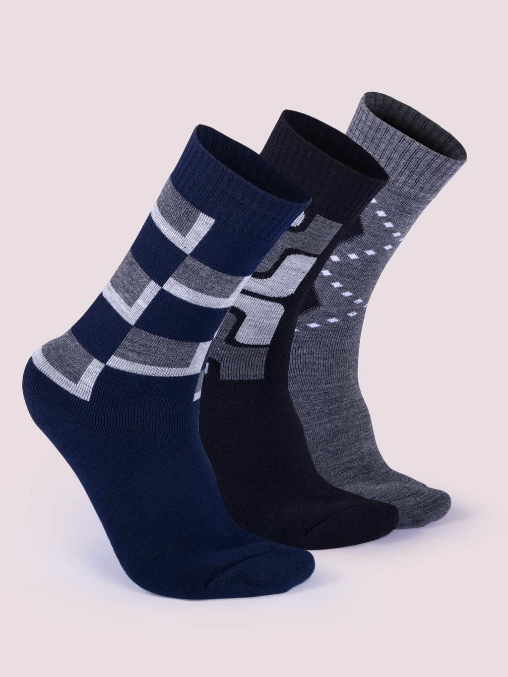 Socks Sutra by Macroman M-Series Men’s Wool Terry Crew/Calf Length Socks (Pack of 3) | Terry Wool Fabric, Odor-Resistant & Soft | MM3037