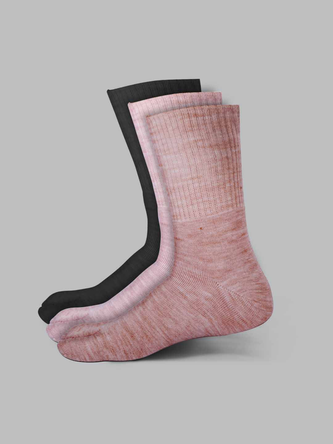 Socks Sutra by Macrowoman W-Series Women’s Thumb Toe Separator Crew/Calf Length Socks (Pack of 3) | Wool Terry, Stretch-Fit & Durable | MW3108