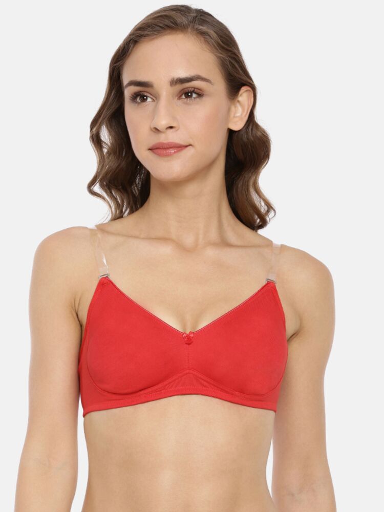 Women's Invisible Side Support Wire-Free Non-Padded Seamless Soft Cup Bra with Transparent Straps