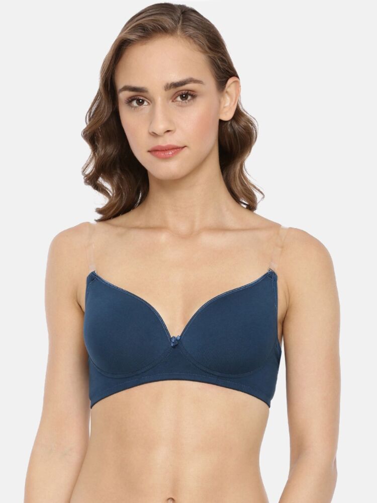 Women's Wire-Free Padded T-Shirt Bra with Detachable Transparent Straps