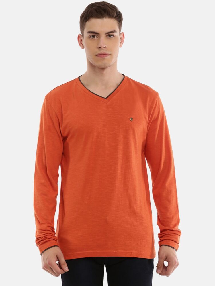 Smartz Basics Contrast V Neck Doubler Slub Full Sleeve T-Shirt