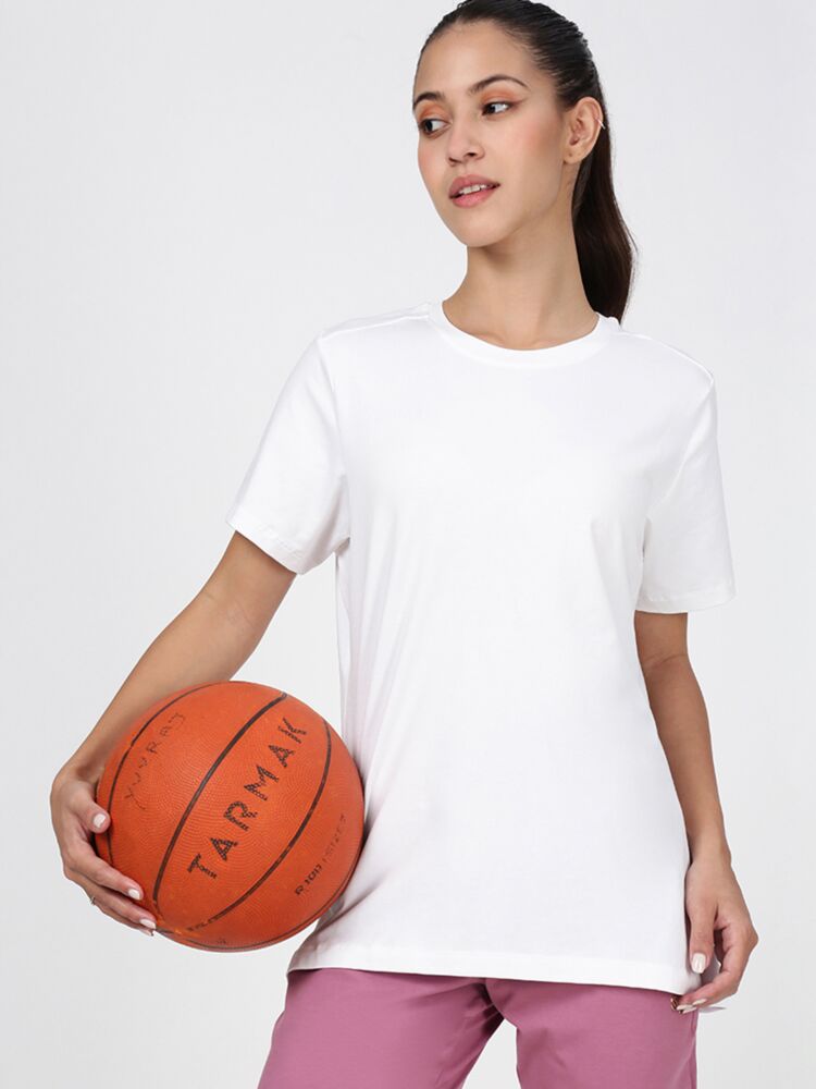 Women's Lycra T-shirt in Cotton Stretch Fabric with Ribbed Neck Half Sleeves and High-Stretchabilty