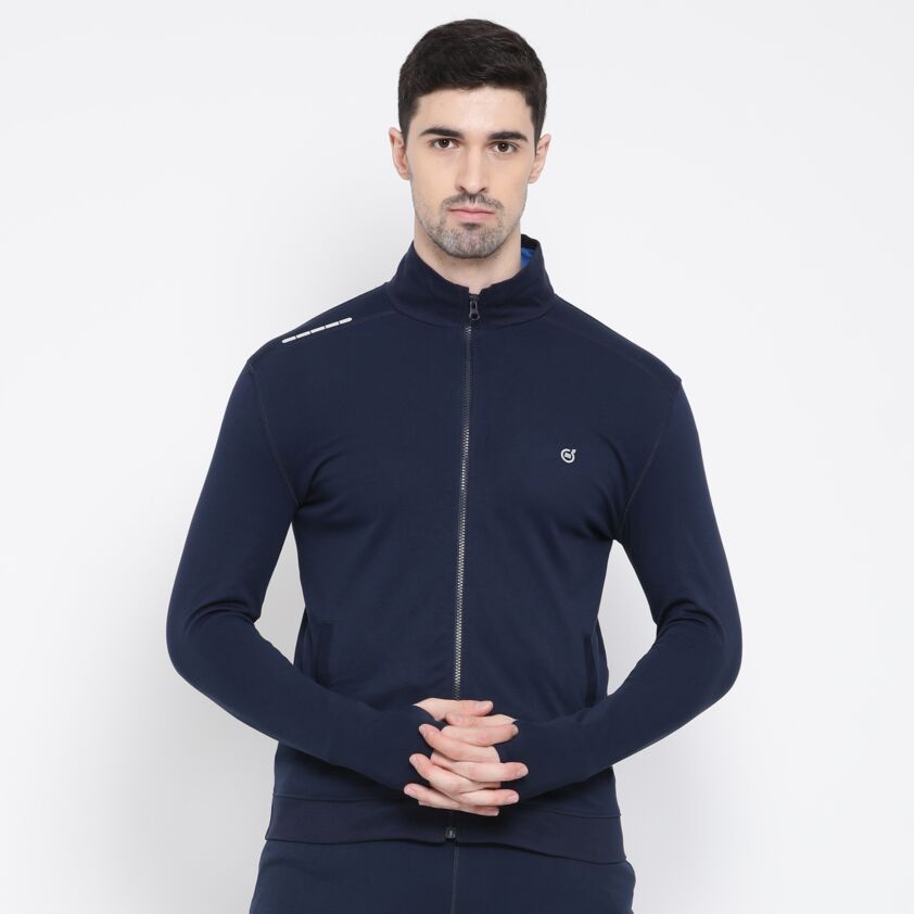 Super Combed Cotton Rich Interlock Long Sleeve Hi Neck Jacket With Zippered Front Open Thumb Hole Cuff For Riding Comfort