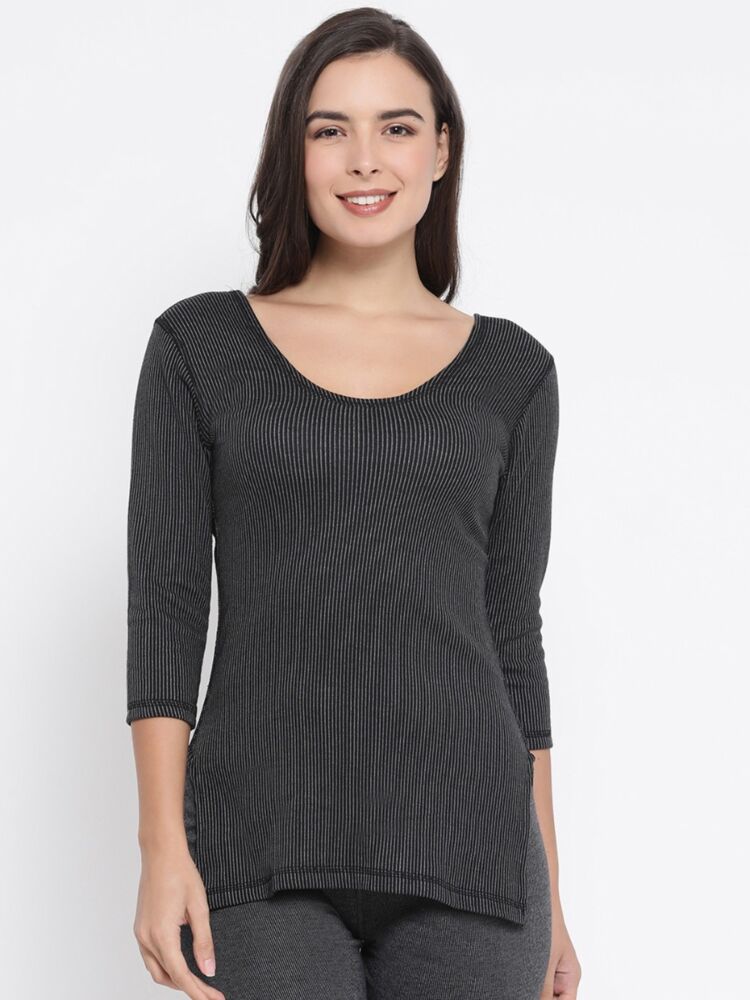 Women's Cotton Viscose Blend Double Knit U Neck Upper Thermal with Three-Quarter Sleeves and Warmth Property