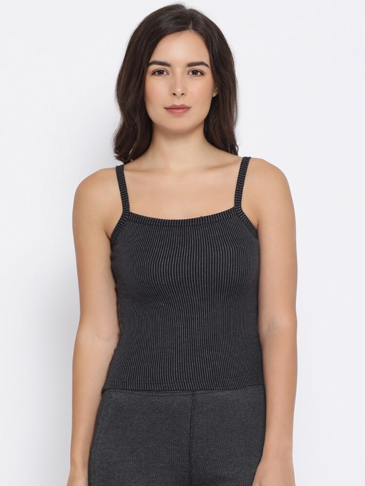 Women's Cotton Viscose Blend Double Knit Thermal Spaghetti Top with Warmth Property