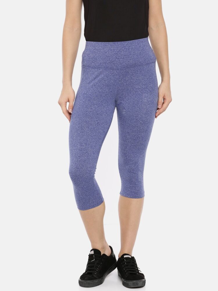 Women's Soft Touch Cotton Poly Stretch Active Yoga Capri with Broad Waistband and Hidden Pocket