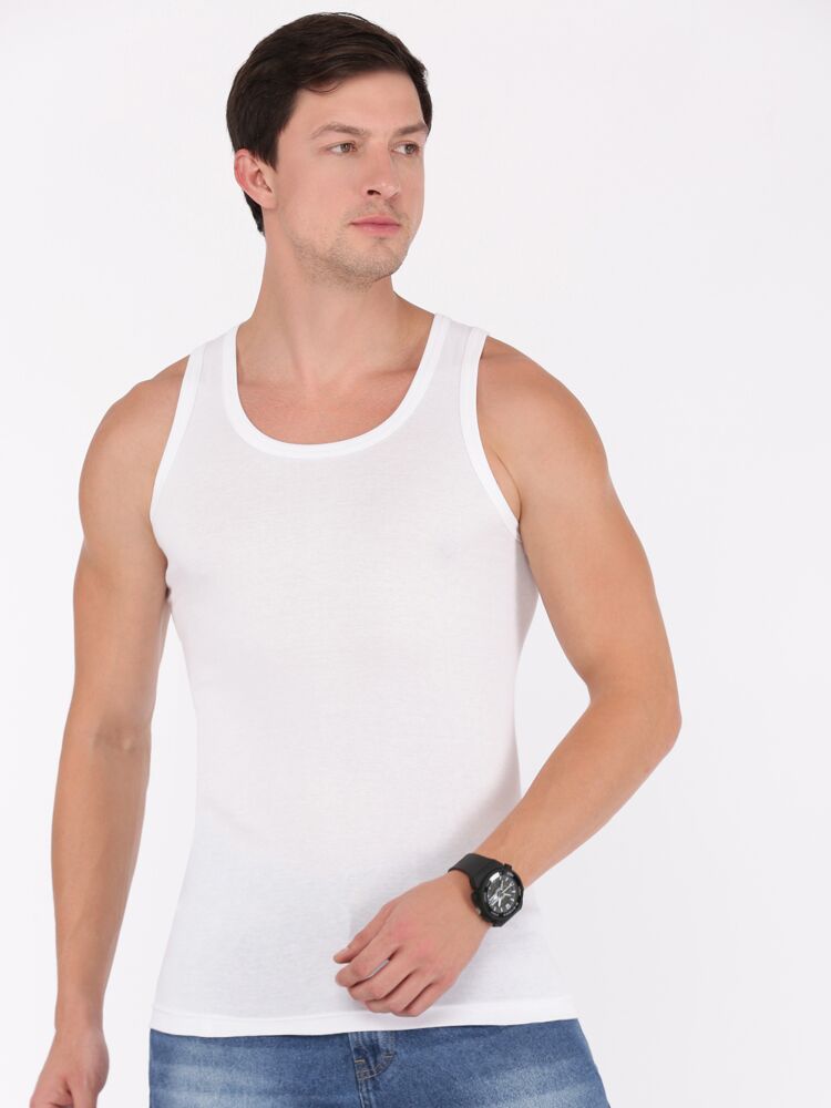 Men's Vests in Compact Cotton Fabric Classic Cut Seamless Fit with Contoured Armholes