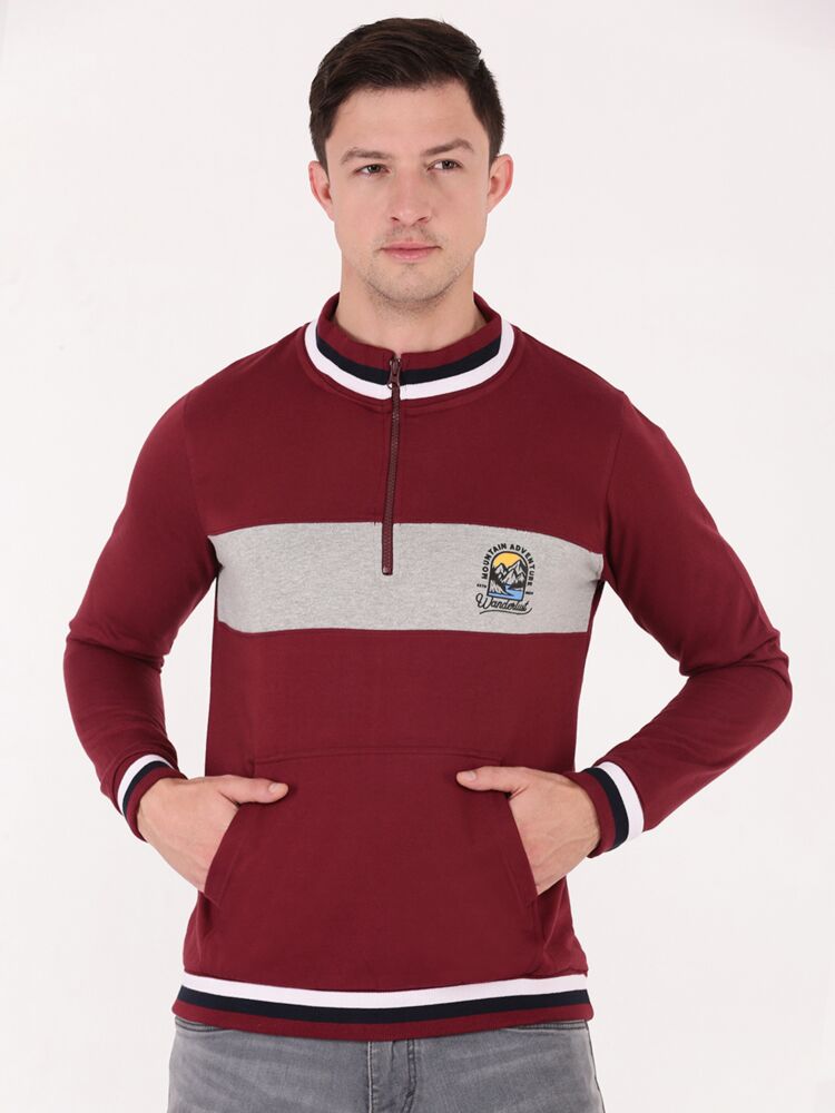 Fashion High Neck Half Zip Full Sleeve Sweatshirt