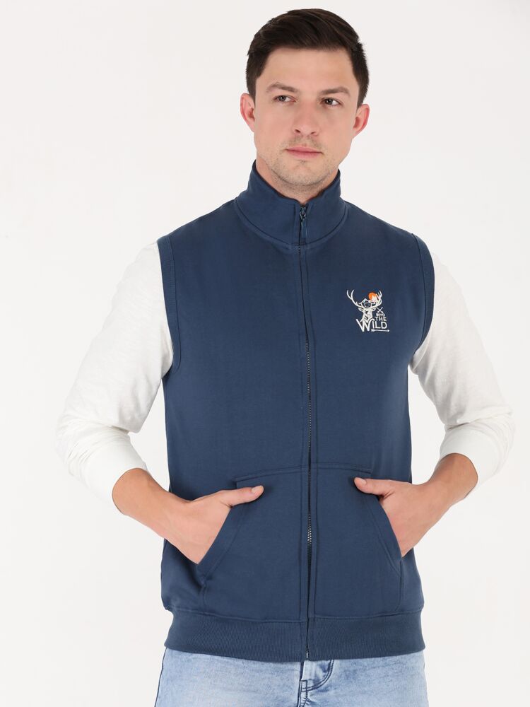 Fashion Basic Sleeveless Full Open Zip Jacket 