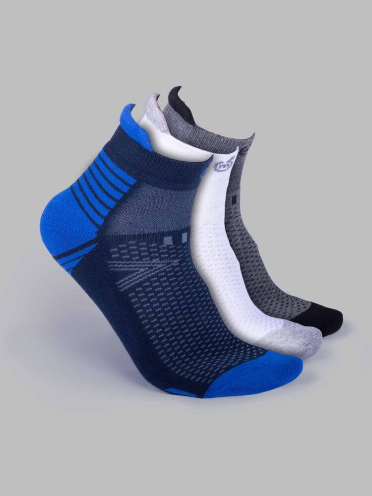 Men’s Ankle Length Sports Socks (Pack of 3) | Cotton Spandex, Sweat-Wicking & Comfortable