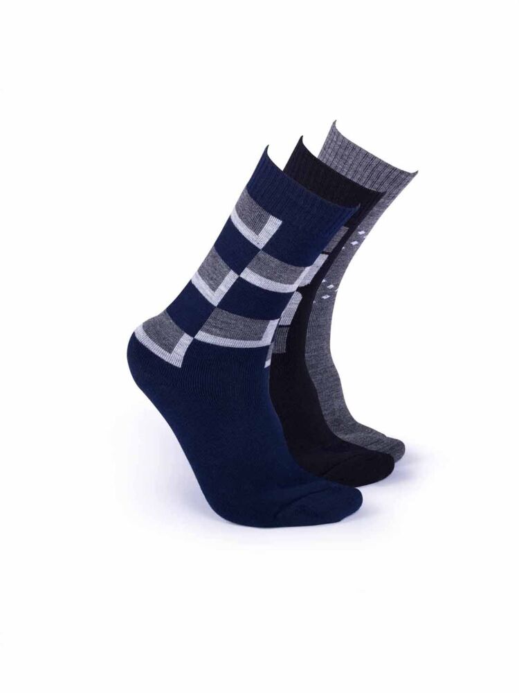 Men’s Wool Terry Crew/Calf Length Socks (Pack of 3) | Terry Wool Fabric, Odor-Resistant & Soft
