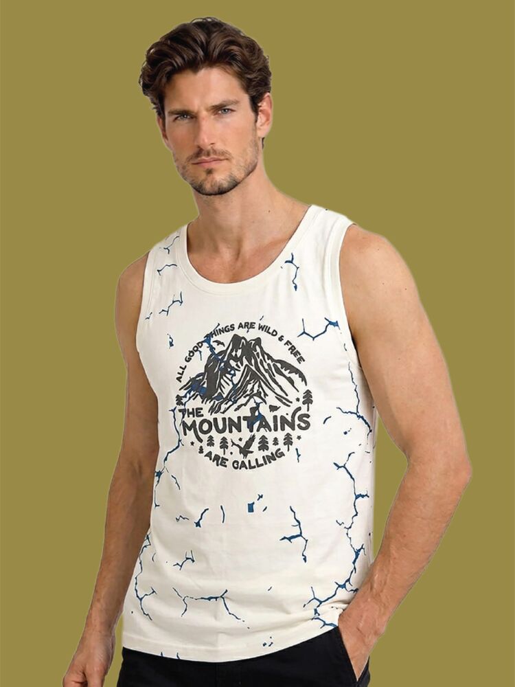 Macroman M- Series Tank Top for Men | Cotton Rich Printed Mens Gym Vest | Breathable Summerwear | Casual, Beach & Outdoor Wear