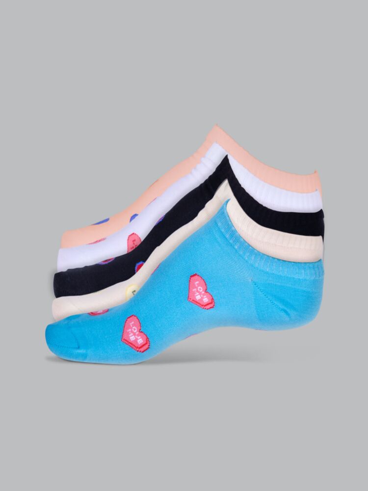 Socks Sutra by Macrowoman W-Series Women’s Casual Ankle Length Socks (Pack of 5) | Cotton Spandex, Reinforced Heel & Toe