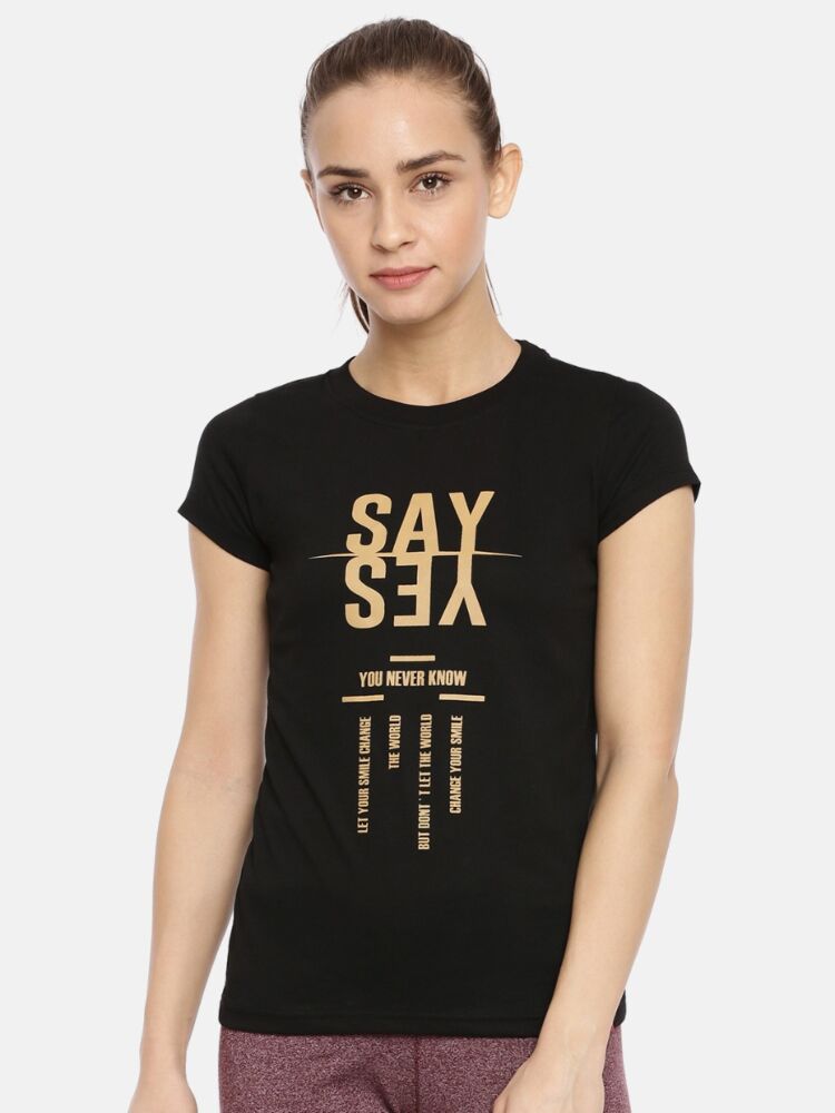 Women's Cotton Rich Fitted Printed T-Shirt with Half Sleeves