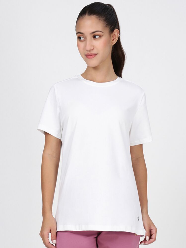 Women's Lycra T-shirt in Cotton Stretch Fabric with Ribbed Neck