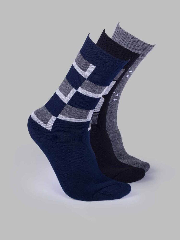 Socks Sutra by Macroman M-Series Men’s Wool Terry Crew/Calf Length Socks (Pack of 3) | Terry Wool Fabric, Odor-Resistant & Soft