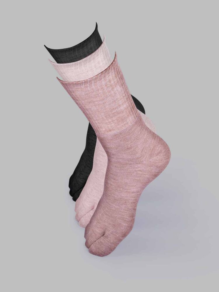 Women’s Thumb Toe Separator Crew/Calf Length Socks (Pack of 3) | Wool Terry, Stretch-Fit & Durable