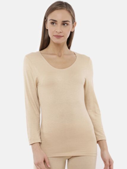 Women's Microfiber Super Soft Deep Neck Three-Quarter Sleeves Thermal Top with Staywarm Technology