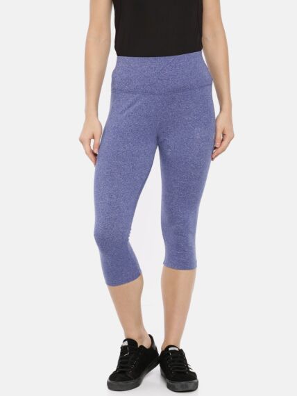 Women's Soft Touch Cotton Poly Stretch Grindle Melange Yoga Capri with Broad Waistband and Hidden Pocket