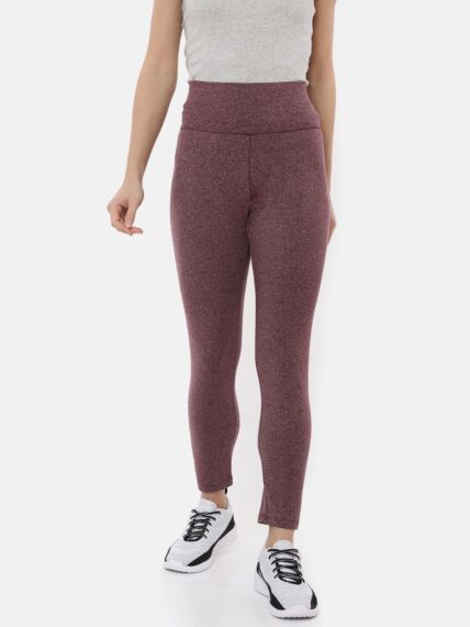 Women's Soft Touch Cotton Poly Stretch Grindle Melange Yoga Tights with Broad Waistband and Hidden Pocket