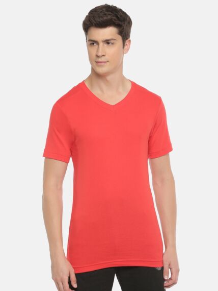 Combed Cotton Ribbed Half Sleeve V-Neck Undershirt With Ribbed Sleeve Hem