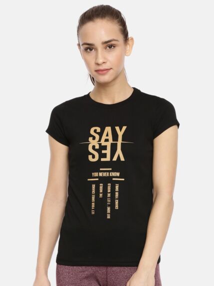 Women's Cotton Rich Fitted Printed T-Shirt with Half Sleeves