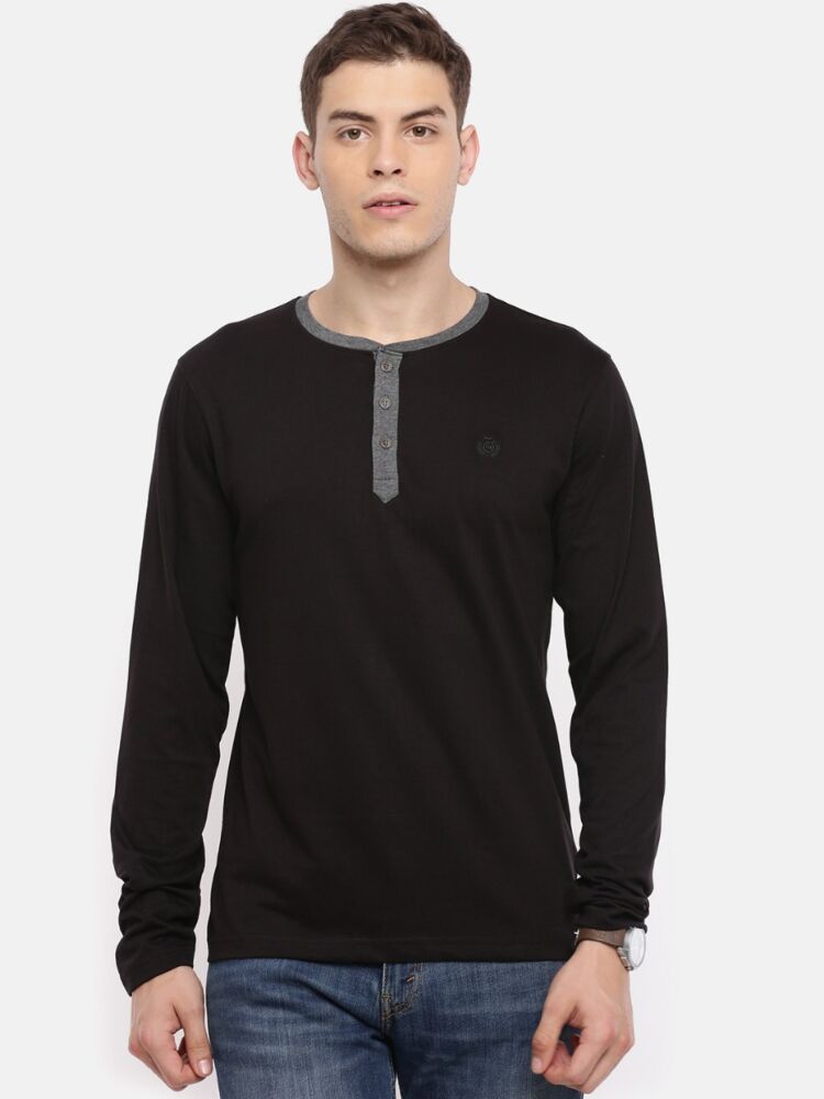 Smartz Basics Full Sleeve Contrast Henley T-Shirt